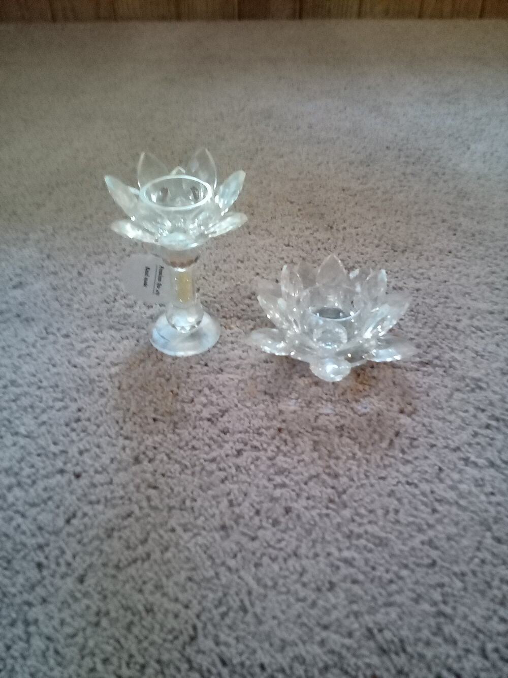 Lotus Flower Clear Glass Candle Holders Set of 2